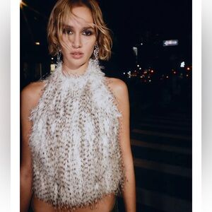 Zara FAUX FUR HALTER TOP XS